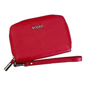 Bodhi Red Pebbled Leather Embossed Classic Small Wristlet Wallet